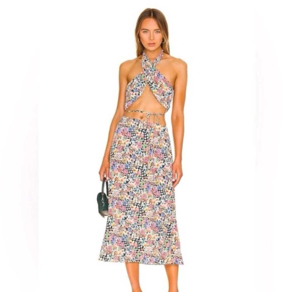 For Love and Lemons Deidre halter top and midi skirt set XS
